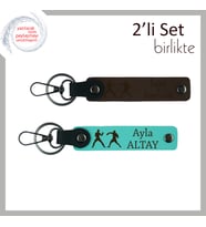 Şampiyon Tarzı Yansıtan Hediye, Knockout Desenli, Kişisel Yazılı Anahtarlık, Koyu Kahve-Turkuaz