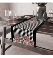 Alkanhomes Ekoseli Gül Desenli Dijital Baskılı Dekoratif Runner