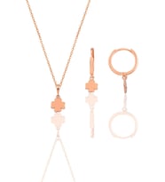 Gümüş rose üç boyutlu minimal yonca modeli kolye ve küpe seti SGTL12392YONCA
