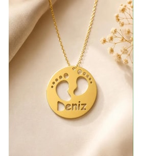Kişiye Özel Bebek Ayak İzi Detaylı İsim Kolye 925K Gümüş (Gold)