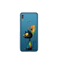 Huawei Y6 Pro 2019 ile Uyumlu Splash Kedi Tasarımlı Şeffaf Silikon Kılıf