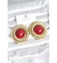 Pirinç Gold Renk Bordo Boncuklu Vintage Kadın Küpe 5886 - SSSSSS9528-4186
