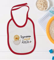 BK Kids Teyzesinin Minik Kuşu Tasarımlı Kırmızı Bebek Mama Önlüğü-1