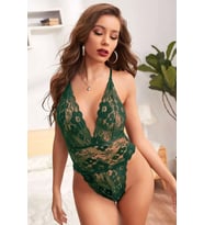 Giyim Kadın Yeşil Zarif Dantel Sırtı İp Askılı Babydoll Gecelik