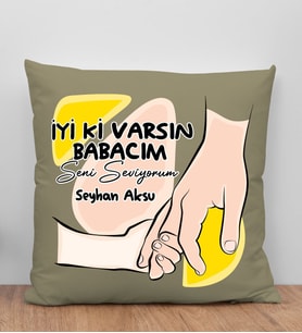BK Gift Kişiye Özel İsimli Babalar Günü Tasarımlı Gri Kırlent Yastık-9 Babaya Hediye, Ev Dekorasyonu, Babalar Günü Hediyesi
