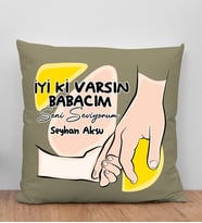 BK Gift Kişiye Özel İsimli Babalar Günü Tasarımlı Gri Kırlent Yastık-9 Babaya Hediye, Ev Dekorasyonu, Babalar Günü Hediyesi