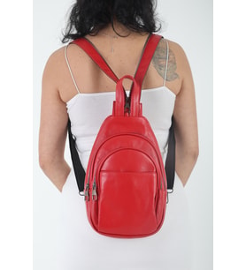Kadın Küçük Backpack Modeli Kırmızı Hakiki Deri Çapraz ve Sırt Çantası