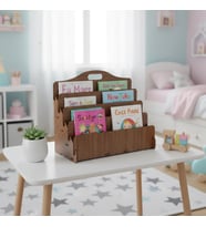 Carry Montessori 4 Raflı Ahşap Mini Kitaplık -Çocuk Odası Kitaplık (Ceviz Renk)