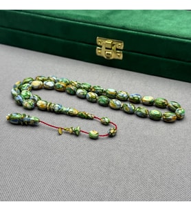 Dalgıç Usta İşçilikli Özel Seri Yeşil Multi Color Fransız Galalith ( Galanit ) Tespih