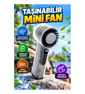 Kompakt Mini El Fanı – 3000mAh Batarya, Type-C Şarj Girişi ve Ayarlanabilir Rüzgar Seviyeleri