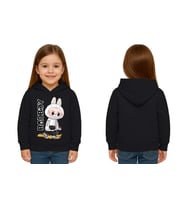 Unisex Baskılı Çocuk Swaetshirt Labubu Baskılı Kapüşonlu 3 İplik Şardonlu (Siyah)