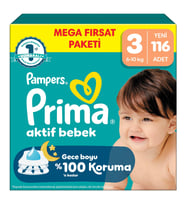 Prima Bebek Bezi Aktif Bebek Mega Fırsat Paketi 3 Beden 116 Adet