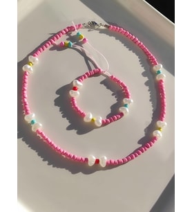 Pembe Kumboncuk Kolye ve Bileklik Çocuk Takım