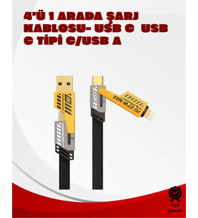 Dönüştürülebilir 4 Başlıklı Hızlı Şarj Kablosu – 1.2m, 65W, Dayanıklı ve Esnek Tasarım
