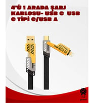 Dönüştürülebilir 4 Başlıklı Hızlı Şarj Kablosu – 1.2m, 65W, Dayanıklı ve Esnek Tasarım