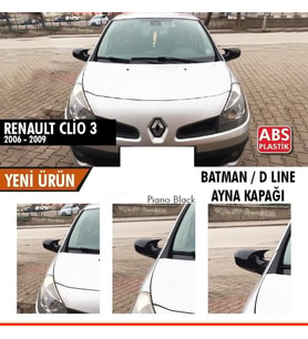 Renault Clio Uyumlu 3 (2006-2009) Batman Yarasa Ayna Kapağı (Piano Black)