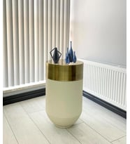 Dekoratif Eskitme Darbuka Beyaz Sehpa 70cm