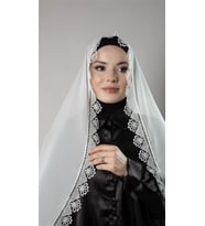 Krem Namaz Başörtüsü Şal Şifon Kumaş Güpürlü 202106_40