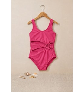 Lila Halka Detaylı Cut-Out Kız Çocuk Mayokini