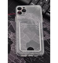 iPhone 11 Pro Max Uyumlu Kredi Kartlıklı Şeffaf Kılıf Kamera Korumalı (Renksiz)