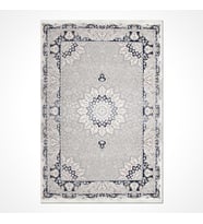 Gri Halı Modern Klasik Madalyon Desenli Salon Halısı Yumuşak Yüzeyli Akrilik Makine Dokuma