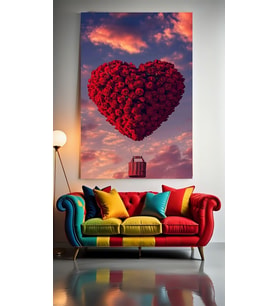AŞKLA UÇAN BALON V1 Ev Duvar Salon Güzellik Salonu Ofis Dükkan Dekarasyon Kanvas Tablo (Çok Renkli)