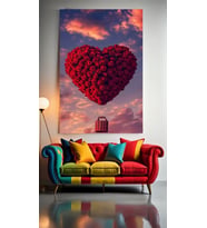 AŞKLA UÇAN BALON V1 Ev Duvar Salon Güzellik Salonu Ofis Dükkan Dekarasyon Kanvas Tablo (Çok Renkli)