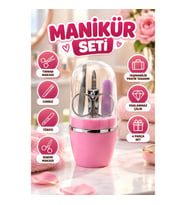 4 Parça Pembe Manikür Pedikür Seti – Tırnak Makası, Bakım Makası, Cımbız ve Törpü