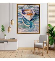 Tablore Suluboya Sandal Ve Deniz Manzaralı Tablo Çerçeveli Kanvas Tablo Modern Salon Dekoru