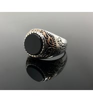 925 Ayar Gümüş Siyah Oniks Taşlı Mini Zirkon Taş Süslemeli Erkek Yüzük