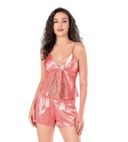 Giyim Mercan Saten Babydoll Şort Takımı