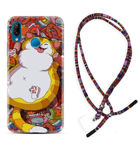 Huawei P20 Lite Mate 10 20 Lite Pro P40 Lite KılıfBoyun Asklı Rasta Silikon Tombul Kedi 1739