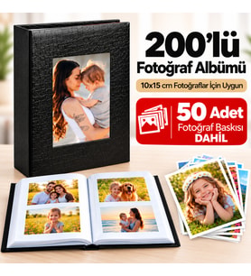 200'lü Deri Pencereli Fotoğraf Albümü 10x15 cm – 50 Adet Fotoğraf Baskısı Dahil