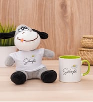 Kişiye Özel Papatya Tasarımlı İsimli Peluş Eşek ve Yeşil Kupa