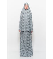 Pratik İki Parça Güneş Desenli Yarasa Kollu Başörtülü Likralı Tesettür Namaz Elbisesi 992-0302 (AQUA-INDIGO)