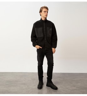 Nors Tyr Tam Fermuarlı Erkek Fashion Polar (Siyah)
