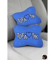 Tofaş Şahin Doğan Kartal Araç Koltuk Seyahat Nakışlı Mavi Oto Boyun Yastığı / 2'li Set
