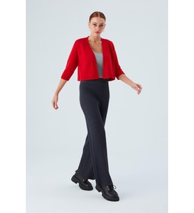 Peraluna Reglan Kollu Kaşmir Karışım Kısa Kadın Triko Bolero - Kırmızı