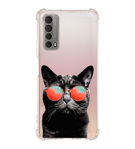 PrintiFy Huawei P Smart 2021 Uyumlu Kedi 3 Baskılı Şeffaf Köşe Korumalı Antişok Kılıf