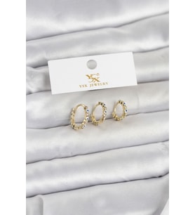 Pirinç Gold Renk Nazarlı Model 3'lü Kadın Küpe - TJ-BKP11711