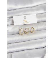 Pirinç Gold Renk Nazarlı Model 3'lü Kadın Küpe - TJ-BKP11711