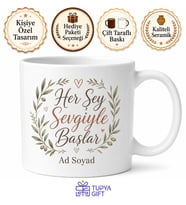 Crafted With Love Baskılı Sevgiyle Üretildi Kupa Bardak Özel Tasarım Hediye