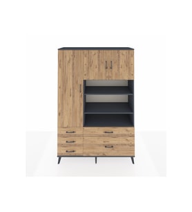 Hyperion Gardrop 9 Raflı 5 Çekmeceli 3 Kapaklı 132x44x195 Antrasit-Çam