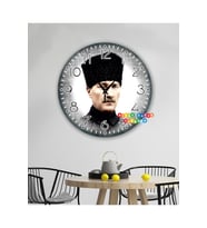 Ahşap Atatürk temalı RETRO TASARIM Dekoratif duvar Saati dijital uv baskı (Çok Renkli)