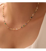 925 Ayar Gümüş Mix Taşlı Zircon Salaş Kolye (Sarı Altın)