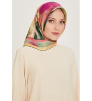 Armine Tivil İpek Eşarp 9240 - 32 Pembe Karışık Desen
