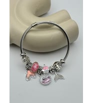 Çelik Silver Taşlı Balık Pembe Charmlı Pandora Bileklik - 26blk51