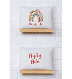 Pia Baby Premium %100 Pamuk İkili İsim Yazılı Kız Bebek Yastık Kılıfı – 35x45 cm Organik Baskı 5022-13 (Ekru)