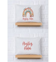 Pia Baby Premium %100 Pamuk İkili İsim Yazılı Kız Bebek Yastık Kılıfı – 35x45 cm Organik Baskı 5022-13 (Ekru)