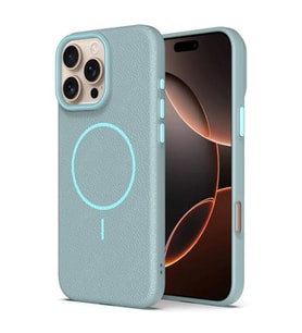 Coverzone Apple iPhone 16 Plus ile uyumlu Deri G�r�nml� 2,5mm Kamera Koruma �?k?nt? Koruma Cowboy MagSafe ile uyumlu ?� Kadife Y�zeyli Silikon K?l?f Light Blue